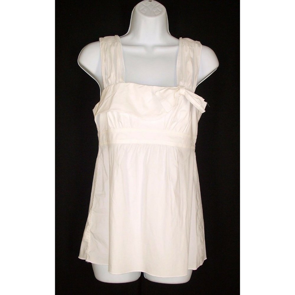 BCBG Max Azria Top S White Sleeveless Tank Zipper Back Bow Detail